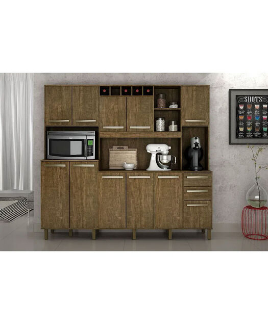 imagem do produto Kit Armario de Cozinha 6 Portas 3 Gavetas Dover Ipe/Off White - Totaline